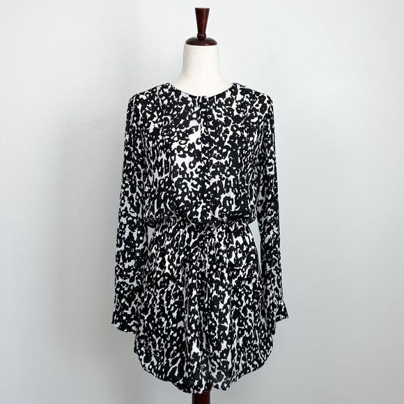 A.L.C. Simona Silk Leopard Drawstring Waist Shirt Dress - Picture 1 of 9
